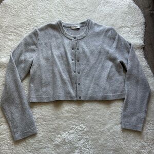 Aritzia Light Gray Cropped Button-Front Cashmere-Blend Cardigan